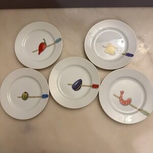 Set Of 5 Crate & Barrel Nancy Green Tidbits 6 .5" Tapas Bread Appetizer Plates